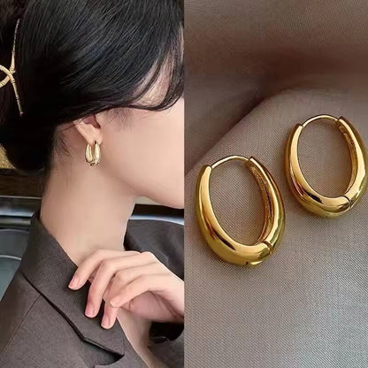 New Classic Gold Color Plated Metal Hoop Earrings