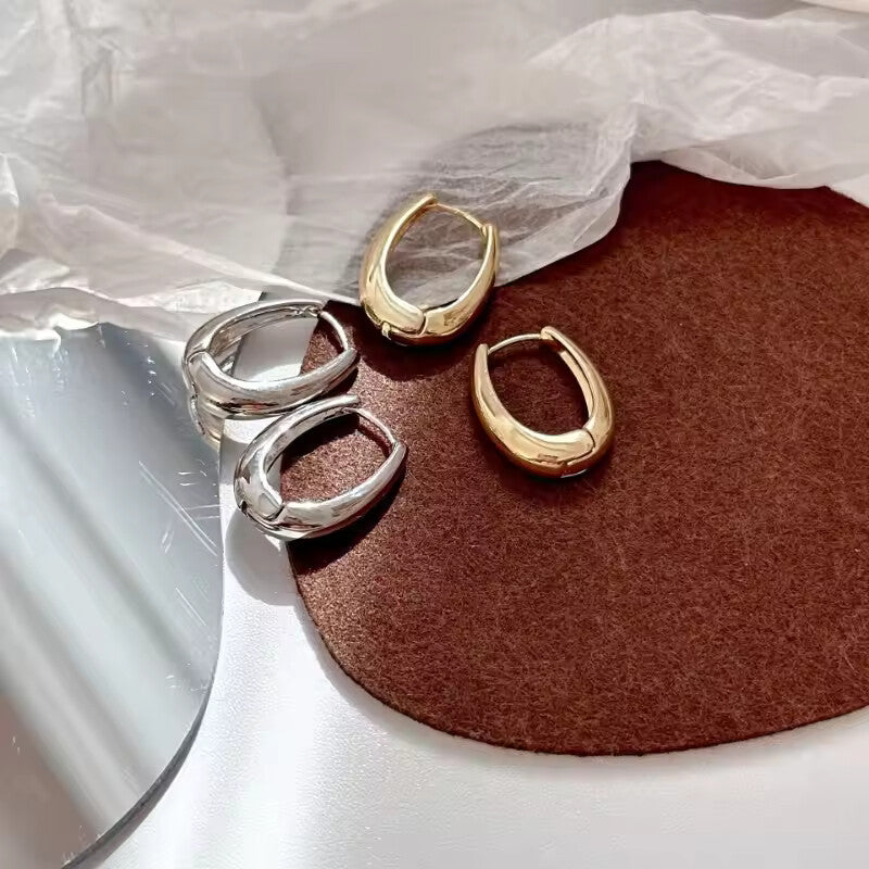 New Classic Gold Color Plated Metal Hoop Earrings