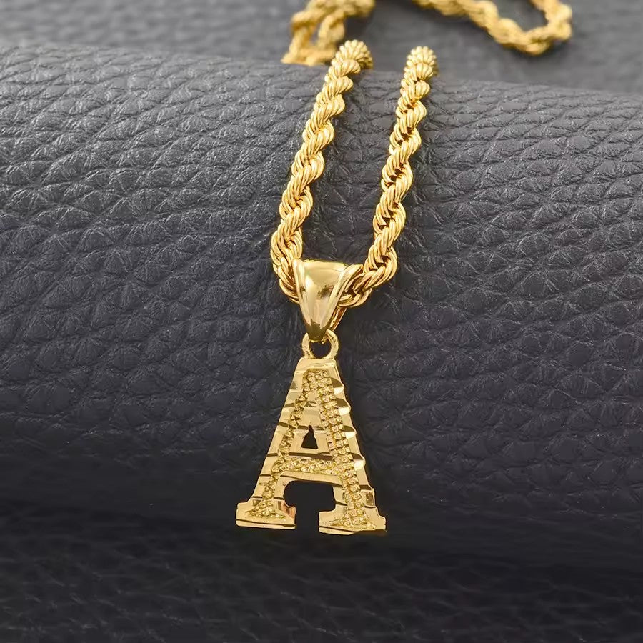 Initial Pendant Rope Chain A-Z Letters Necklaces